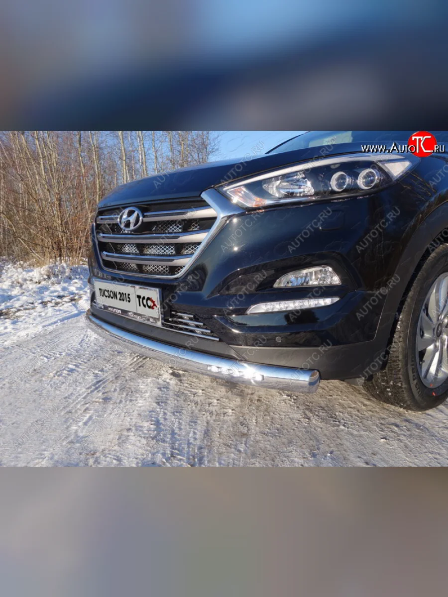 Защита передняя нижняя овальная с ДХО 75х42 мм ТСС Тюнинг Hyundai Tucson TL дорестайлинг (2015-2018) (нержавейка)  в Керчи Республика Крым
