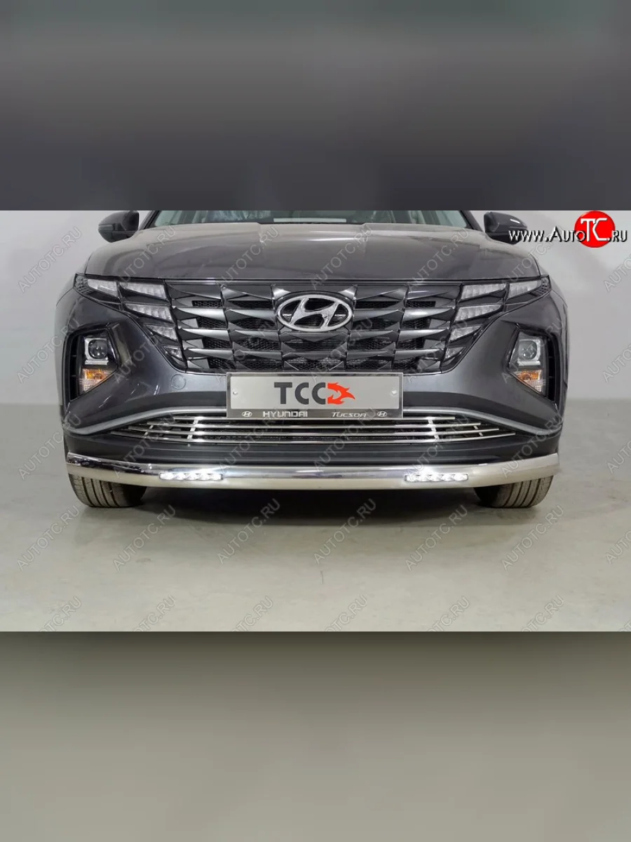 Защита передняя нижняя овальная с ДХО 75х42 мм ТСС Тюнинг Hyundai Tucson NX4 (2020-2022) (нержавейка)  в Перми Пермском крае