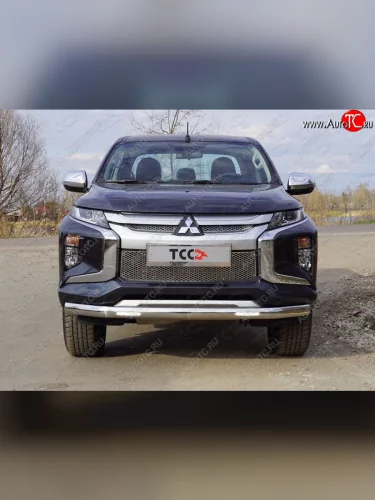 Защита передняя нижняя овальная с ДХО 75х42 мм ТСС Тюнинг (нержавейка) Mitsubishi L200 5 KK,KL рестайлинг (2018-2022)