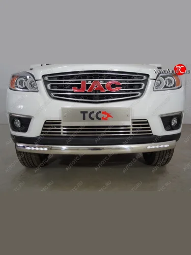 Защита передняя нижняя овальная с ДХО 75х42 мм ТСС Тюнинг (нержавейка) JAC T6 пикап (2018-2024)