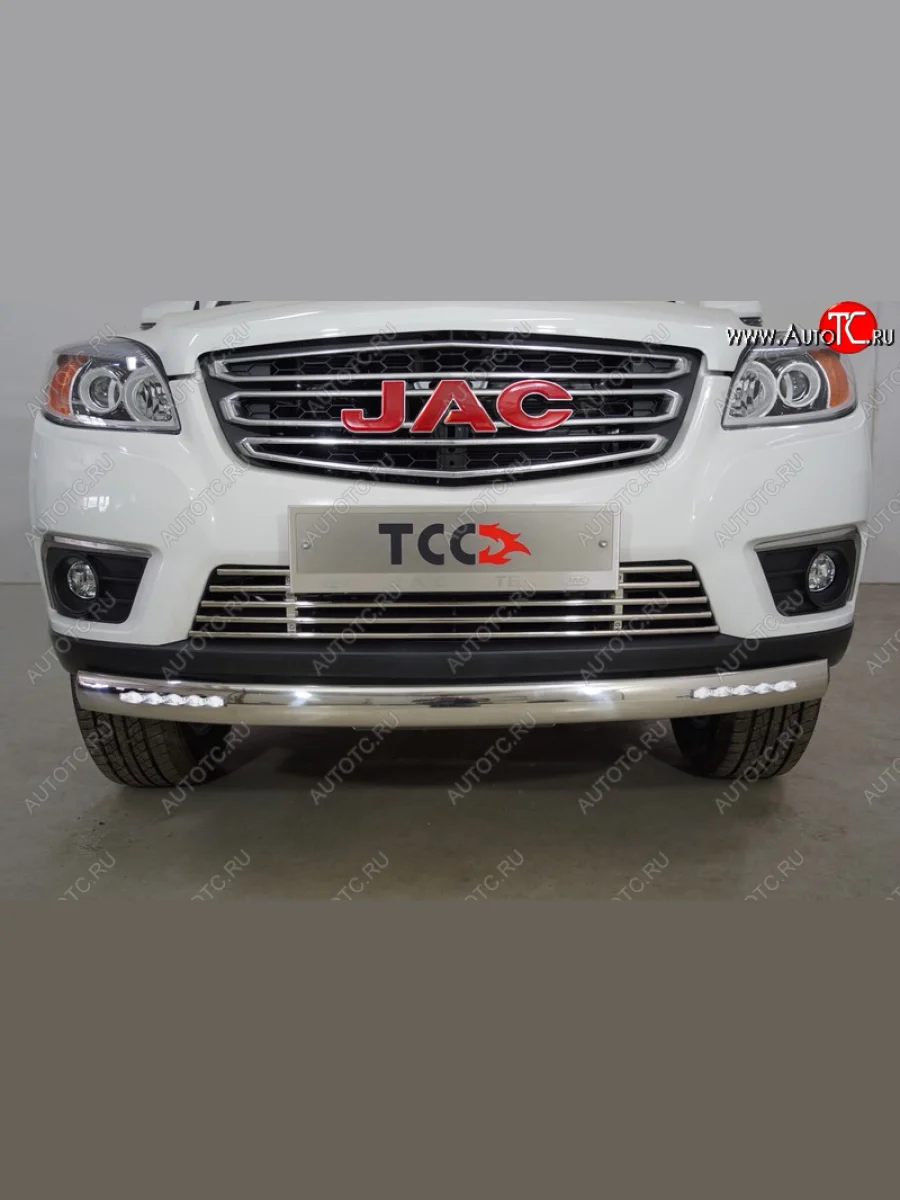 Защита передняя нижняя овальная с ДХО 75х42 мм ТСС Тюнинг JAC T6 пикап (2018-2024) (нержавейка)  в Керчи Республика Крым