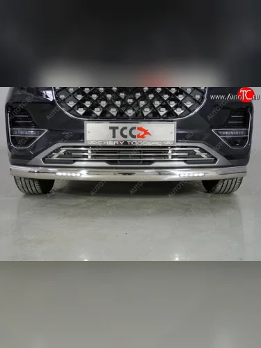 Защита переднего бампера овальная с ДХО 75х42 мм ТСС Тюнинг (нержавейка) Chery Tiggo 8 PRO (2021-2025)