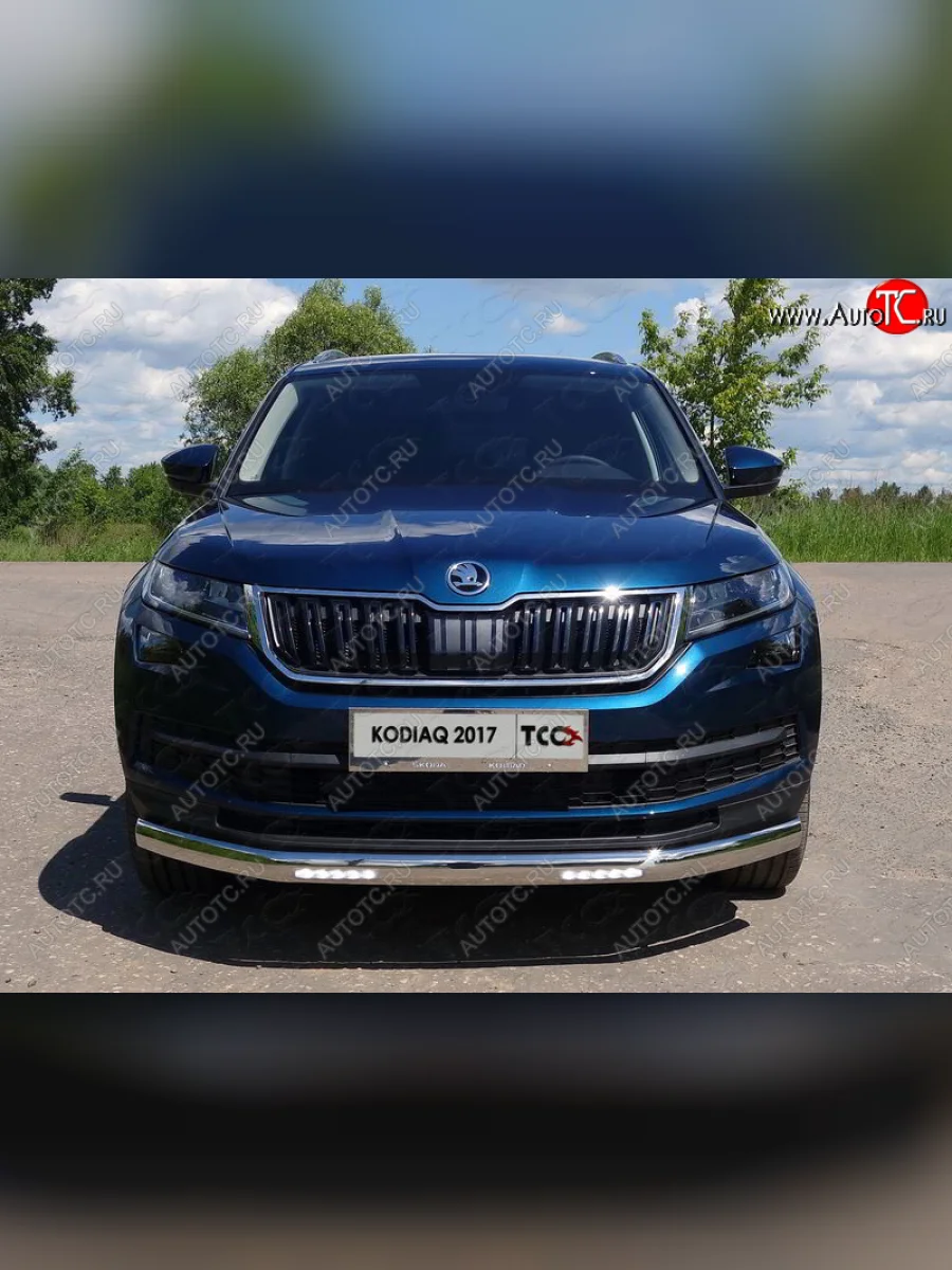 Защита переднего бампера нижняя овальная с ДХО 75х42 мм ТСС Тюнинг Skoda Kodiaq 1 NS7 дорестайлинг (2017-2021) (нержавейка)  в Керчи Республика Крым