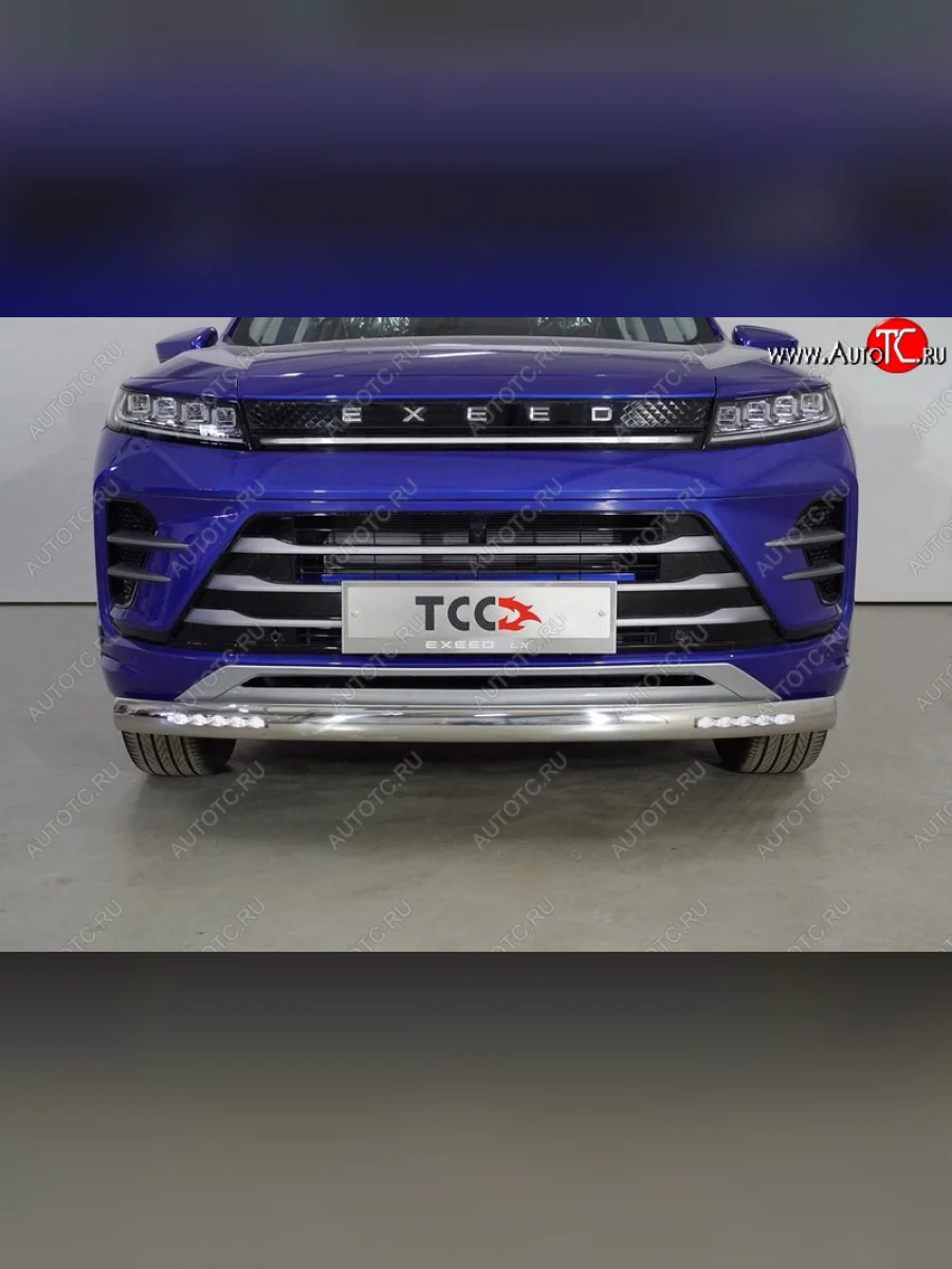 Защита переднего бампера нижняя овальная с ДХО 75х42 мм ТСС Тюнинг EXEED LX 1-ый рестайлинг (2021-2025) (нержавейка)  с доставкой в г. Керчь