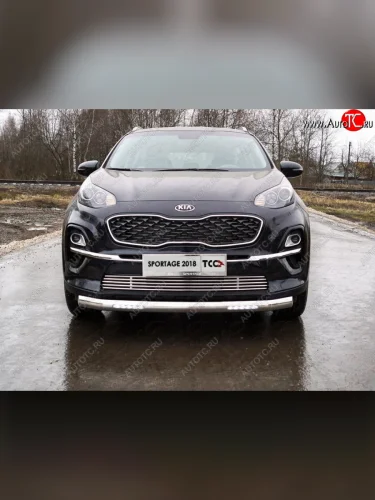 Защита переднего бампера нижняя овальная с ДХО 75х42 мм ТСС Тюнинг (нержавейка) KIA Sportage  4 QL (2018-2022) рестайлинг
