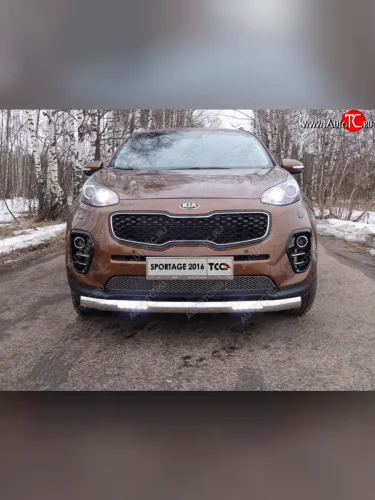 Защита переднего бампера нижняя овальная с ДХО 75х42 мм ТСС Тюнинг (нержавейка) KIA Sportage  4 QL (2016-2018) дорестайлинг