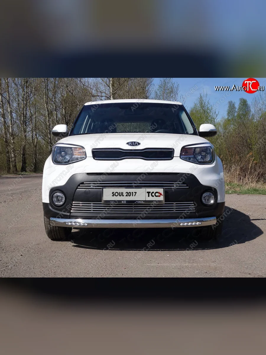 Защита переднего бампера нижняя овальная с ДХО 75х42 мм ТСС Тюнинг KIA Soul PS рестайлинг (2017-2019) (нержавейка)  в Самаре Самарской области