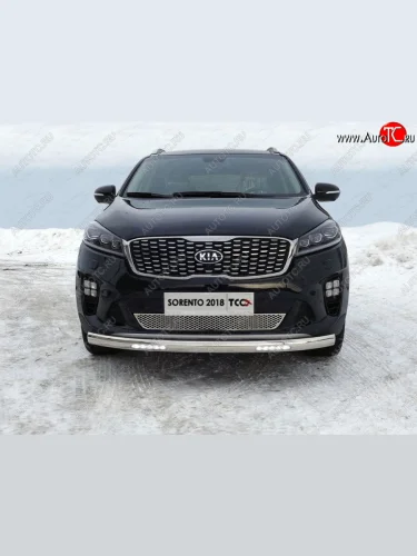 Защита переднего бампера нижняя овальная с ДХО 75х42 мм ТСС Тюнинг (нержавейка) KIA Sorento UM/Prime рестайлинг (2018-2020)