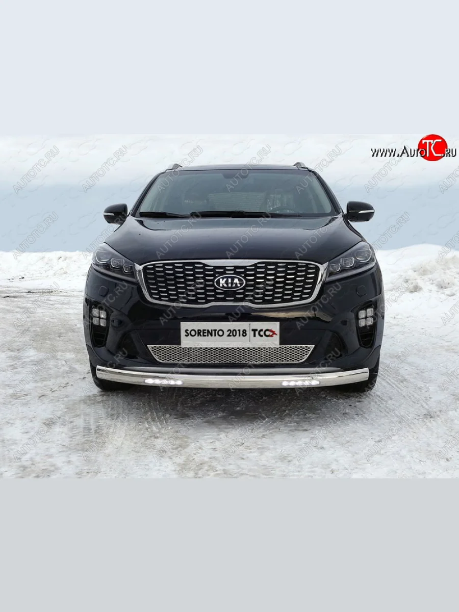Защита переднего бампера нижняя овальная с ДХО 75х42 мм ТСС Тюнинг KIA Sorento UM/Prime рестайлинг (2018-2020) (нержавейка)  с доставкой в г. Керчь