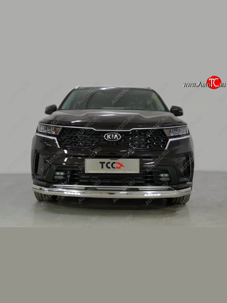 Защита переднего бампера нижняя овальная с ДХО 75х42 мм ТСС Тюнинг KIA Sorento MQ4 (2020-2022) (нержавейка)  в Воронеже Воронежской области