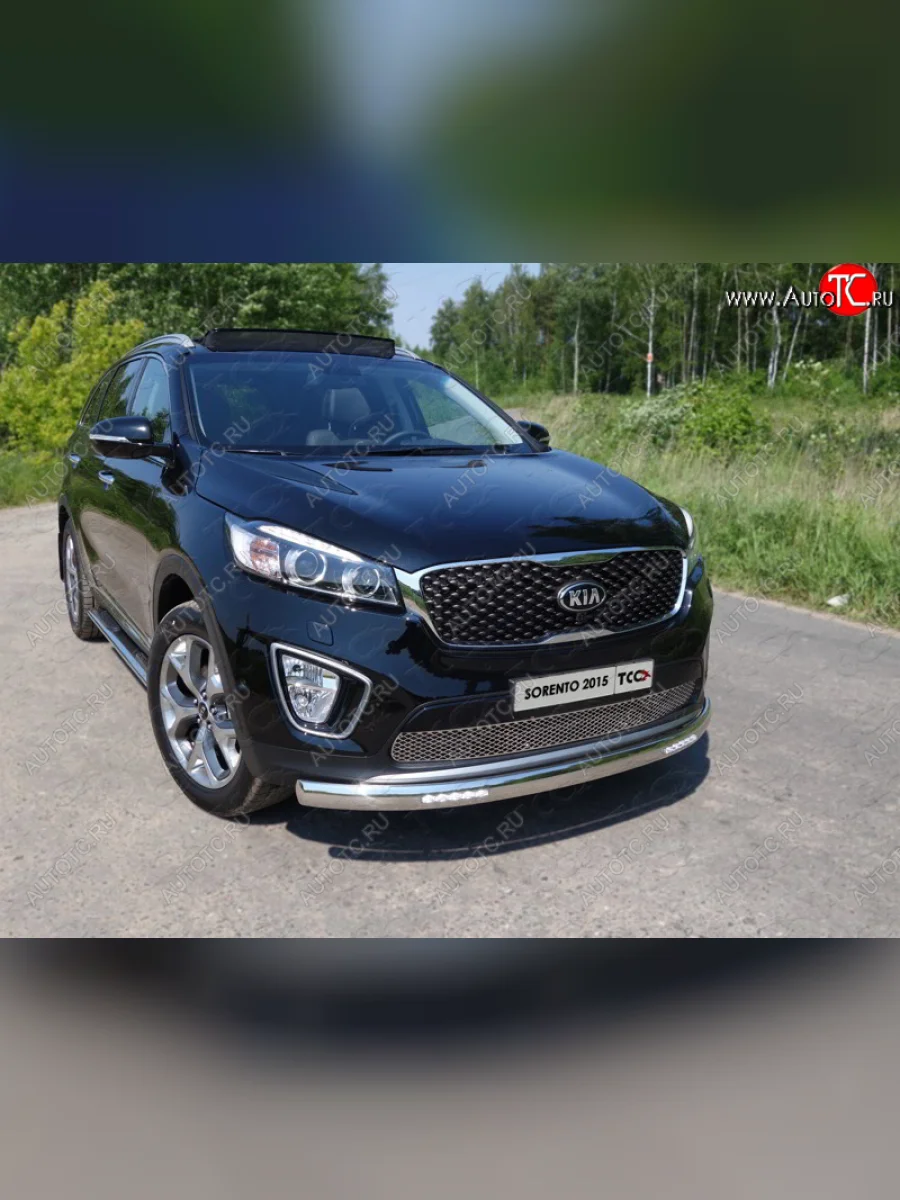 Защита переднего бампера нижняя овальная с ДХО 75х42 мм ТСС Тюнинг KIA Sorento UM/Prime дорестайлинг (2014-2018) (нержавейка)  в Керчи Республика Крым