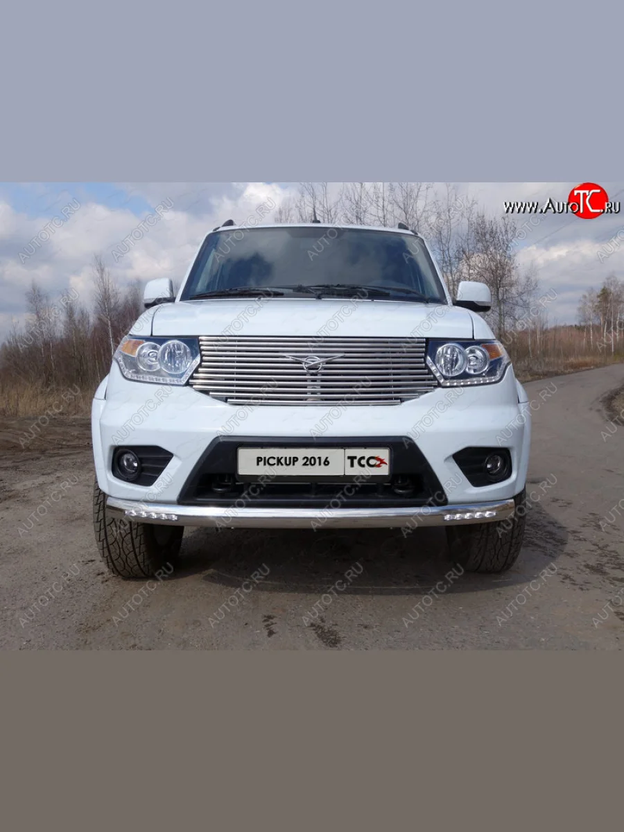 Защита переднего бампера нижняя овальная с ДХО 75х42 мм ТСС Тюнинг Уаз Патриот 23632 1 рестайлинг пикап (2014-2016) (нержавейка)  в Самаре Самарской области