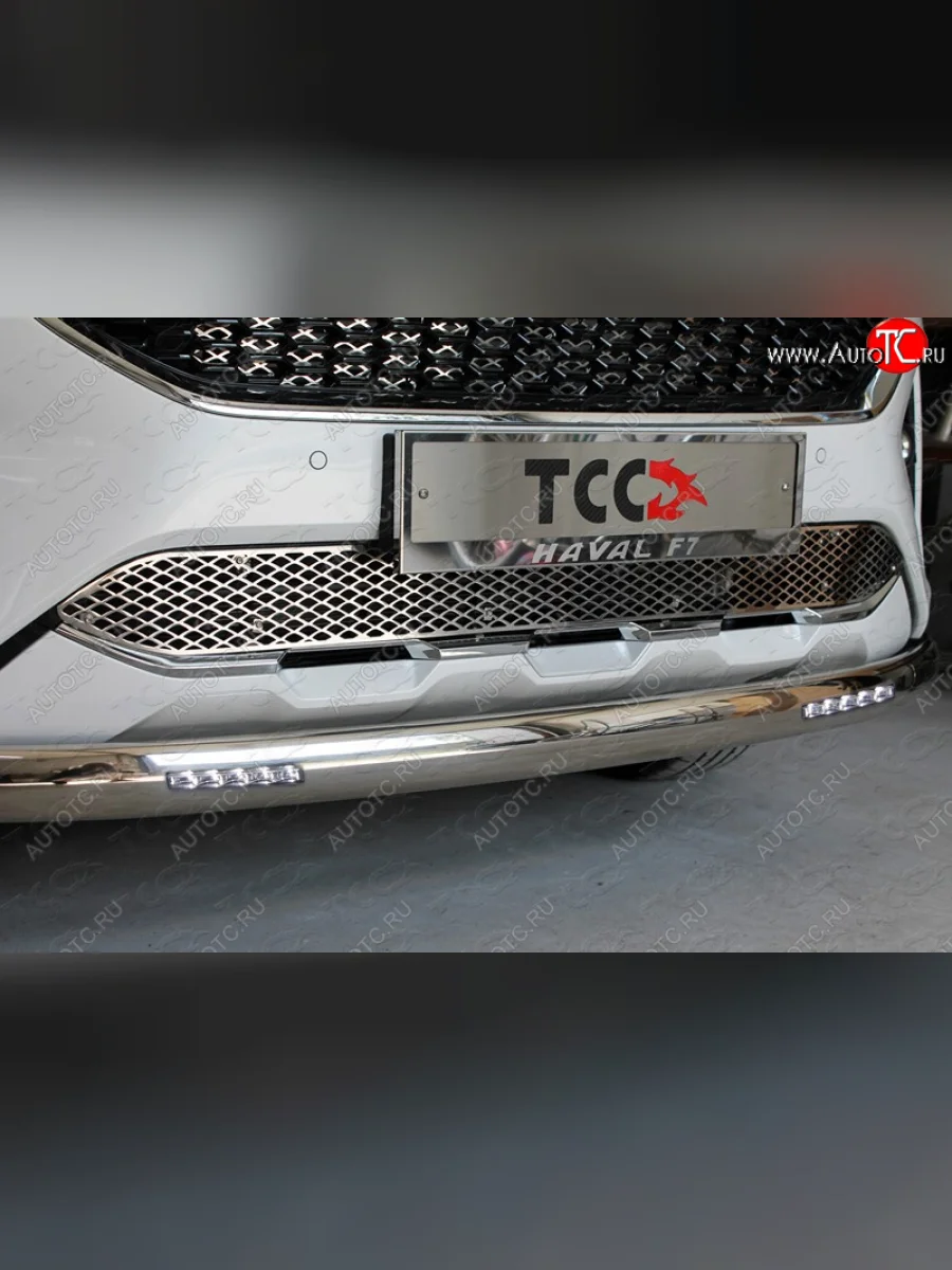 Защита переднего бампера нижняя овальная с ДХО 75х42 мм ТСС Тюнинг Haval F7  дорестайлинг (2018-2022) (нержавейка)  в Керчи Республика Крым