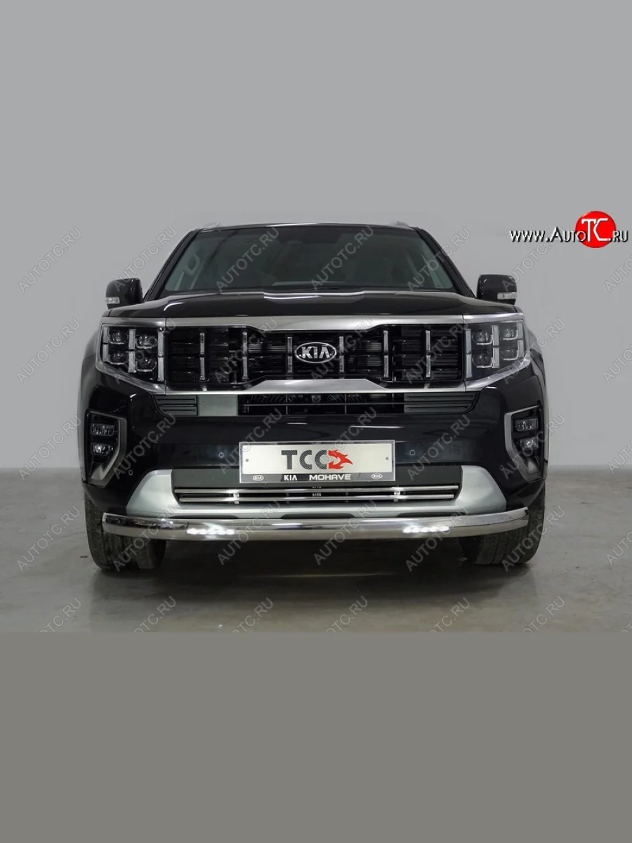 Защита переднего бампера нижняя овальная с ДХО 75х42 мм ТСС Тюнинг KIA Mohave HM2 (2019-2022) (нержавейка)  в Перми Пермском крае