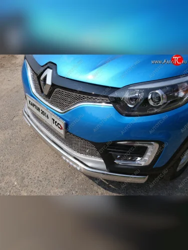 Защита переднего бампера нижняя овальная с ДХО 75х42 мм ТСС Тюнинг (нержавейка) Renault Kaptur дорестайлинг (2016-2020)