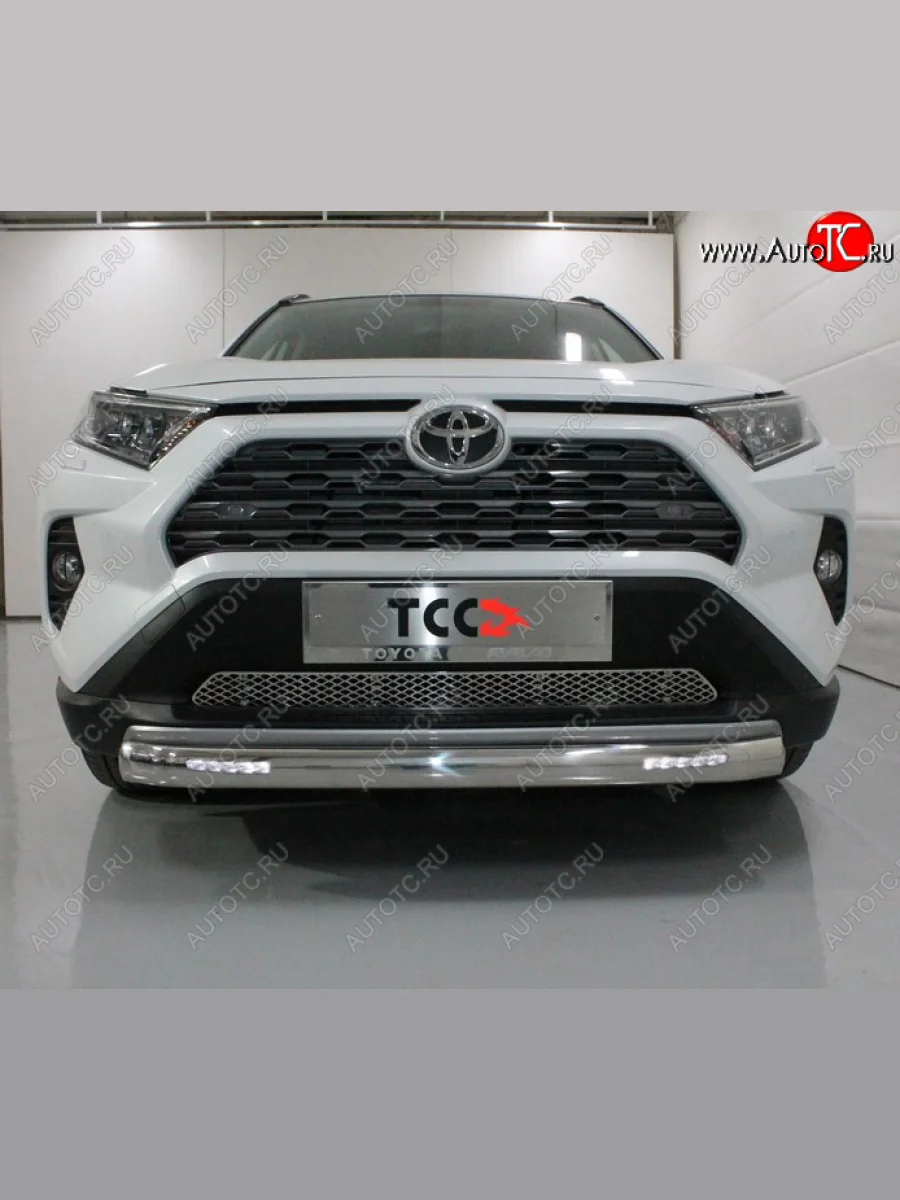 Защита переднего бампера овальная с ДХО 75х42 мм ТСС Тюнинг Toyota RAV4 XA50 5 дв. дорестайлинг (2018-2025) (нержавейка)  в Воронеже Воронежской области