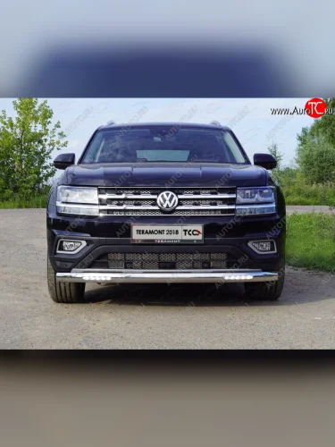 Защита переднего бампера нижняя овальная с ДХО 75х42 мм ТСС Тюнинг Volkswagen Teramont 1 CA1 дорестайлинг (2016-2020)