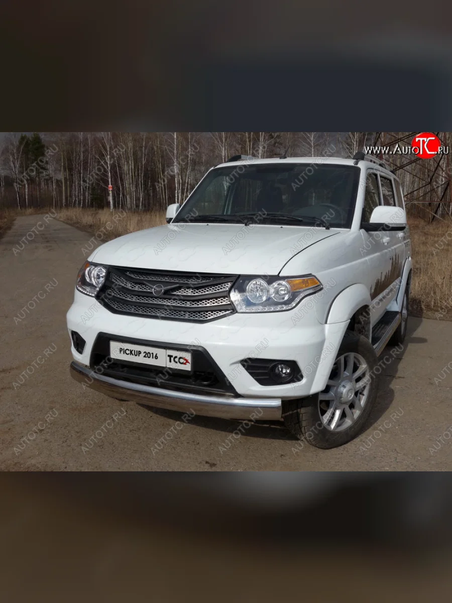 Защита переднего бампера нижняя овальная 120х60 мм ТСС Тюнинг Уаз Патриот 23632 2-ой рестайлинг пикап (2016-2025) (нержавейка)  в Перми Пермском крае