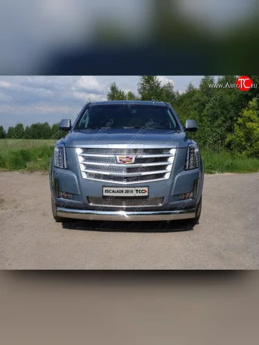 Защита переднего бампера нижняя овальная 120х60 мм ТСС Тюнинг (нержавейка) Cadillac Escalade GMTK2 джип 5 дв. короткая база (2015-2020)