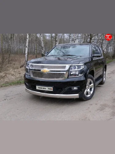 Защита переднего бампера нижняя овальная 120х60 мм ТСС Тюнинг (нержавейка) Chevrolet Tahoe K2UC (2014-2021)