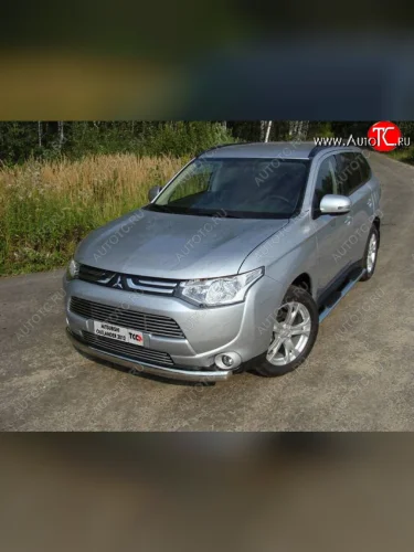 Защита переднего бампера нижняя овальная 75*42 мм ТСС Тюнинг (нержавейка) Mitsubishi Outlander GF дорестайлинг (2012-2014)