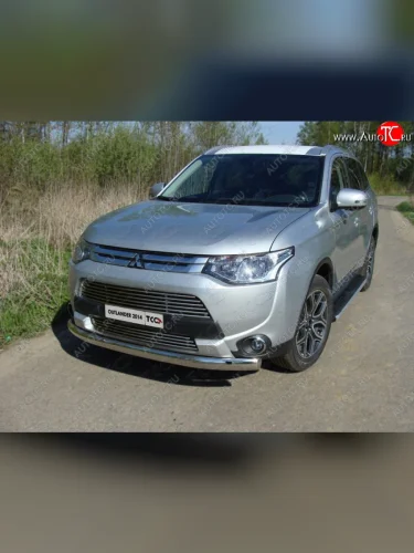 Защита переднего бампера нижняя овальная 75*42 мм ТСС Тюнинг (нержавейка) Mitsubishi Outlander  GF (2014-2016) 1-ый рестайлинг