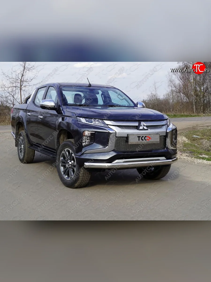 Защита переднего бампера нижняя овальная75*42 мм ТСС Тюнинг  Mitsubishi L200 (2018-2022) 5 KK,KL (нержавейка)  в Воронеже Воронежской области