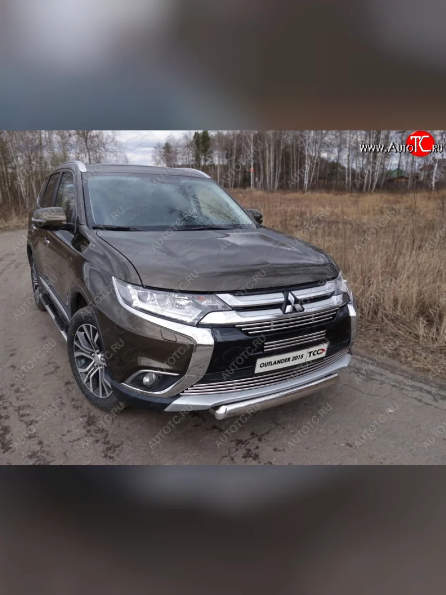 Защита переднего бампера нижняя овальная 75*42 мм ТСС Тюнинг Mitsubishi Outlander GF 2-ой рестайлинг (2015-2018) (нержавейка)  в Перми Пермском крае