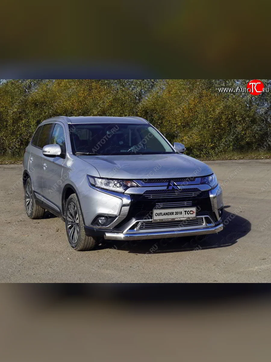 Защита переднего бампера нижняя овальная 75*42 мм ТСС Тюнинг Mitsubishi Outlander GF 3-ий рестайлинг (2018-2022) (нержавейка)  в Керчи Республика Крым