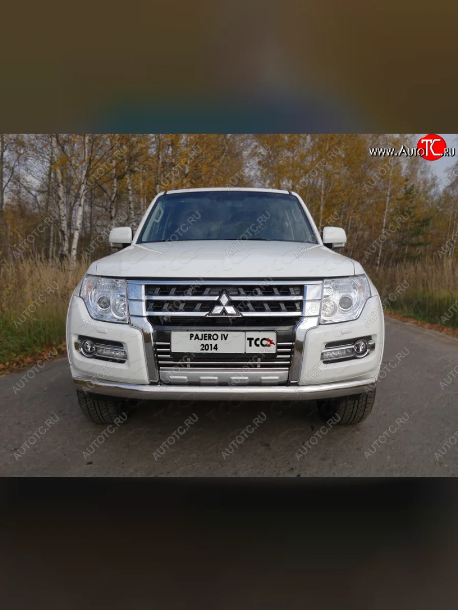 Защита переднего бампера нижняя овальная 75*42 мм ТСС Тюнинг Mitsubishi Pajero 4 V90 2-ой рестайлинг (2014-2020) (нержавейка)  в Воронеже Воронежской области
