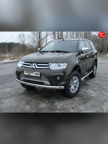 Защита переднего бампера нижняя овальная 75*42 мм ТСС Тюнинг (нержавейка) Mitsubishi Pajero Sport PB рестайлинг (2013-2017)