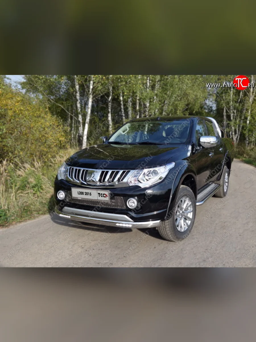 Защита переднего бампера нижняя овальная 75*42 мм ТСС Тюнинг Mitsubishi L200 5 KK,KL дорестайлинг (2015-2019) (нержавейка)  в Керчи Республика Крым