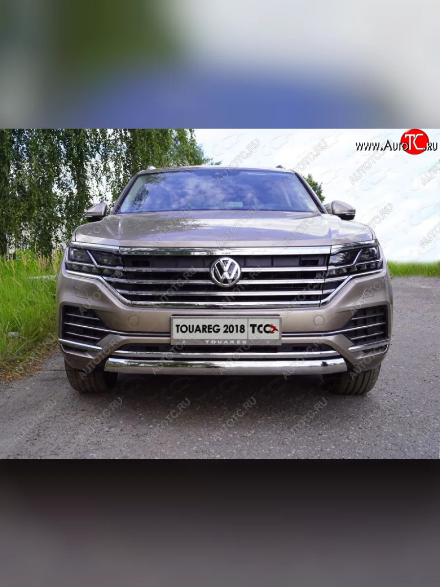 Защита переднего бампера нижняя овальная 75*42 мм ТСС Тюнинг Volkswagen Touareg 3 CR дорестайлинг (2018-2022) (нержавейка)  в Самаре Самарской области