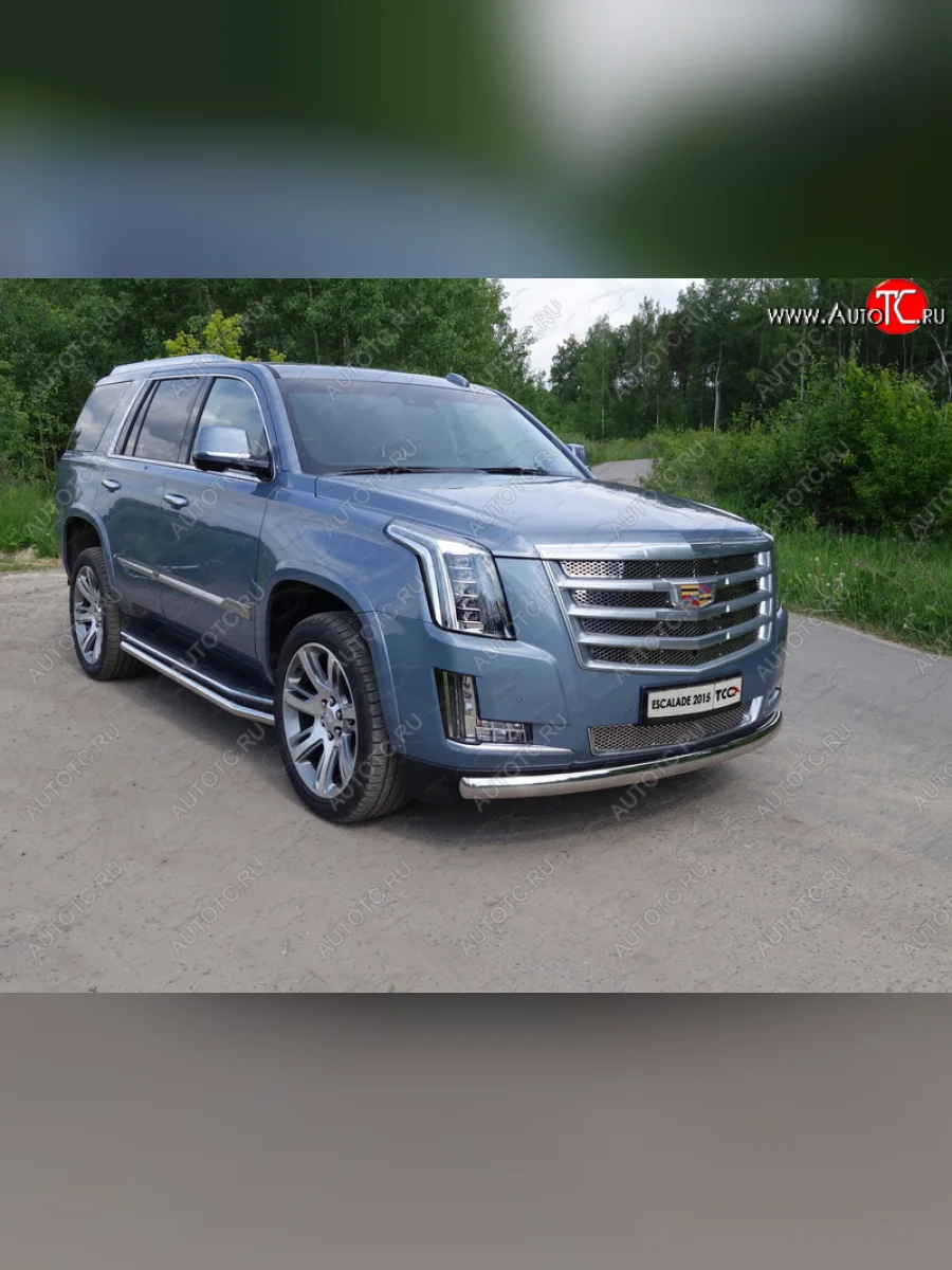 Защита переднего бампера нижняя овальная 75*42 мм ТСС Тюнинг Cadillac Escalade GMTK2 джип 5 дв. короткая база (2015-2020) (нержавейка)  в Самаре Самарской области
