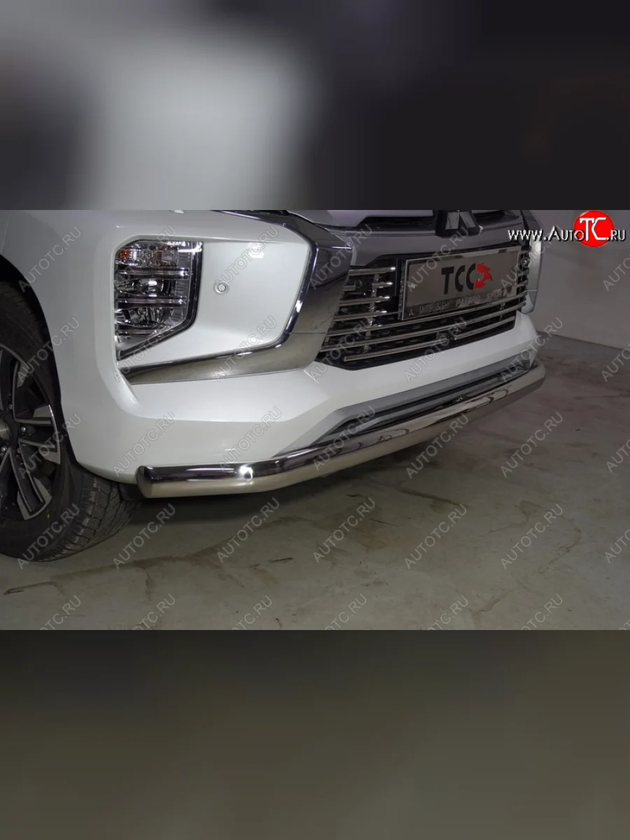 Защита переднего бампера нижняя овальная 75*42 мм ТСС Тюнинг Mitsubishi Pajero Sport QF рестайлинг (2019-2022) (нержавейка)  в Воронеже Воронежской области