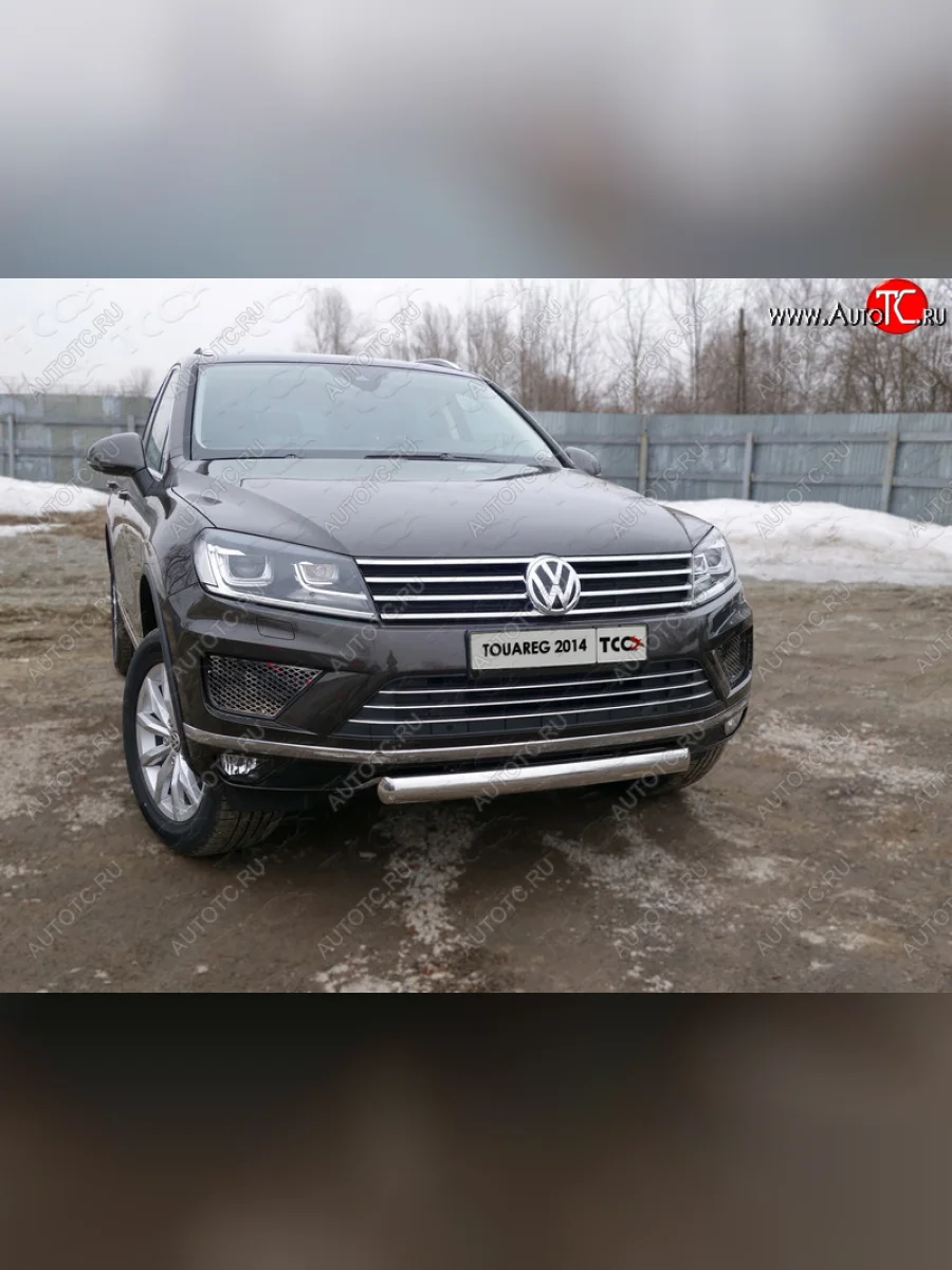 Защита переднего бампера нижняя овальная 75*42 мм ТСС Тюнинг Volkswagen Touareg 2 NF рестайлинг (2014-2018) (нержавейка)  в Самаре Самарской области