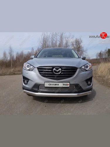Защита переднего бампера нижняя овальная 75*42 мм ТСС Тюнинг (нержавейка) Mazda CX-5 KE рестайлинг (2015-2017)