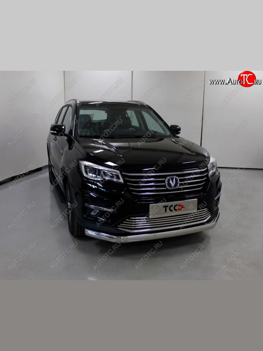 Защита переднего бампера нижняя овальная 75х42 мм ТСС Тюнинг Changan CS75 1-ый рестайлинг (2018-2022) (нержавейка)  в Керчи Республика Крым