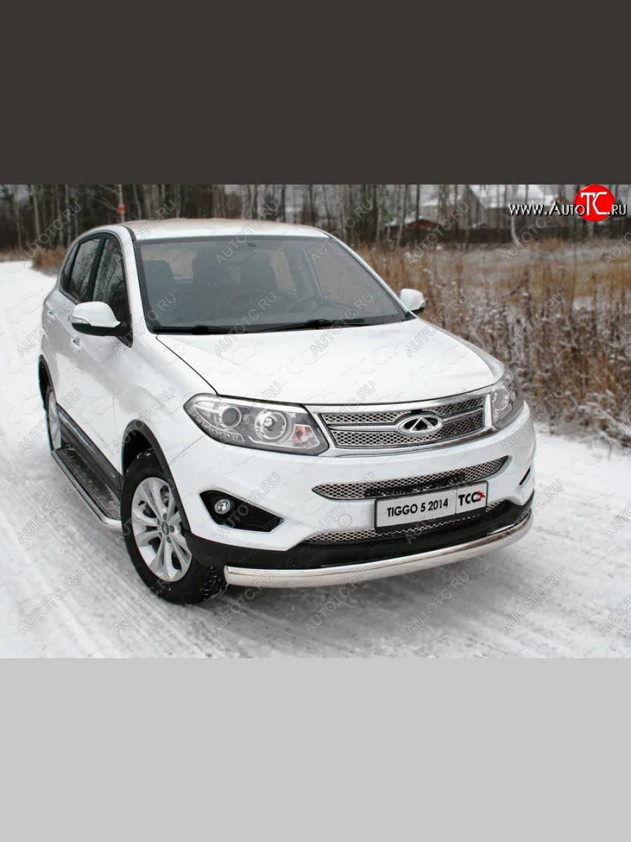 Защита переднего бампера нижняя овальная 75х42 мм ТСС Тюнинг Chery Tiggo 5 (T21) дорестайлинг (2014-2017) (нержавейка)  в Перми Пермском крае