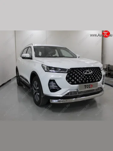 Защита переднего бампера нижняя овальная 75х42 мм ТСС Тюнинг (нержавейка) Chery Tiggo 7 PRO (2019-2025)