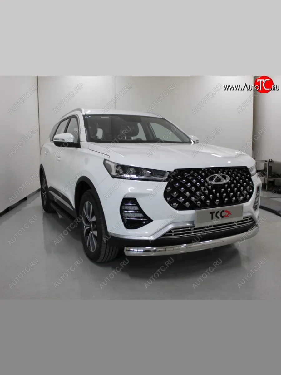 Защита переднего бампера нижняя овальная 75х42 мм ТСС Тюнинг Chery Tiggo 7 PRO (2019-2025) (нержавейка)  в Самаре Самарской области