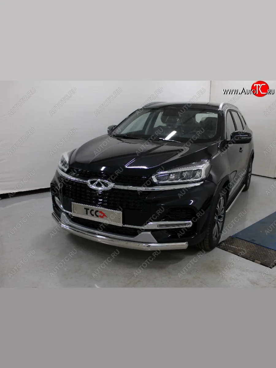 Защита переднего бампера нижняя овальная 75х42 мм ТСС Тюнинг Chery Tiggo 8 (T18) дорестайлинг (2018-2022) (нержавейка)  с доставкой в г. Керчь