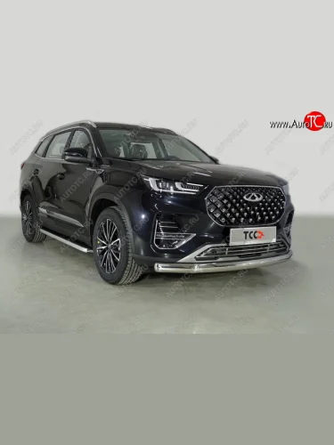 Защита переднего бампера нижняя овальная 75х42 мм ТСС Тюнинг (нержавейка) Chery Tiggo 8 PRO (2021-2025)