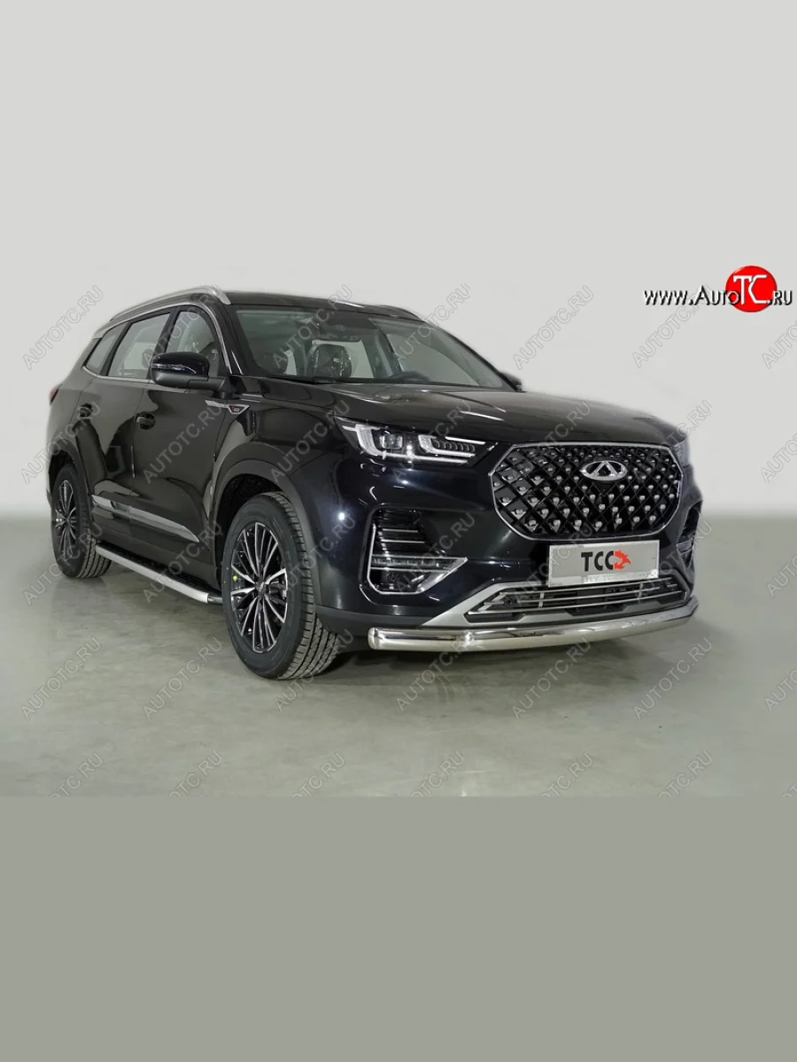 Защита переднего бампера нижняя овальная 75х42 мм ТСС Тюнинг Chery Tiggo 8 PRO (2021-2025) (нержавейка)  в Керчи Республика Крым