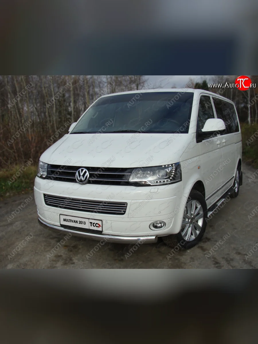 Защита переднего бампера нижняя овальная 75х42 мм ТСС Тюнинг Volkswagen Multivan T5 рестайлинг (2009-2015) (нержавейка)  в Керчи Республика Крым