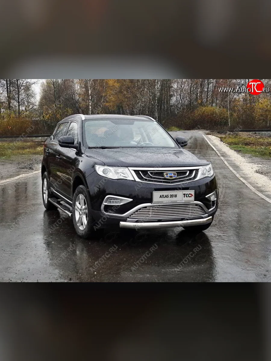 Защита переднего бампера нижняя овальная 75х42 мм ТСС Тюнинг Geely Atlas NL3 (2016-2022) (нержавейка)  в Самаре Самарской области