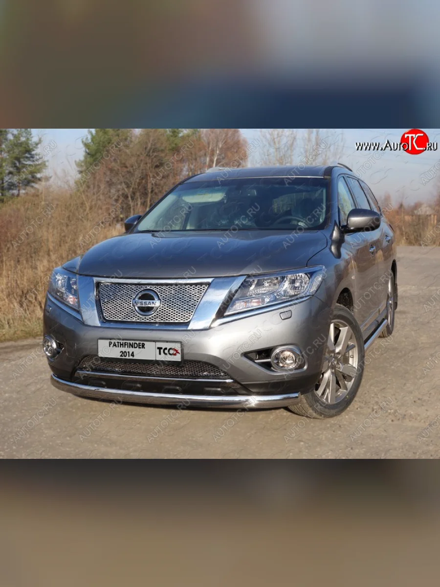 Защита переднего бампера нижняя овальная 75х42 мм ТСС Тюнинг Nissan Pathfinder R52 дорестайлинг (2012-2017) (нержавейка)  в Перми Пермском крае