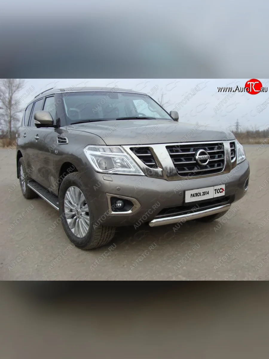 Защита переднего бампера нижняя овальная 75х42 мм ТСС Тюнинг Nissan Patrol 6 Y62 рестайлинг (2014-2017) (нержавейка)  в Керчи Республика Крым