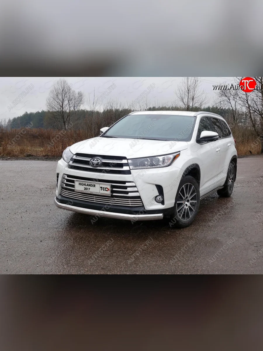 Защита переднего бампера овальная 75х42 мм ТСС Тюнинг Toyota Highlander XU50 рестайлинг (2016-2020) (нержавейка)  в Самаре Самарской области