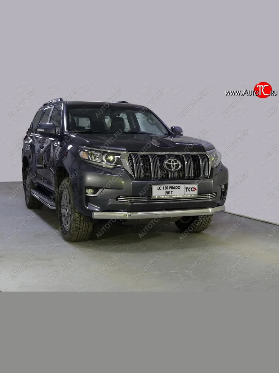 Защита переднего бампера нижняя овальная 75х42 мм ТСС Тюнинг  Toyota Land Cruiser Prado (2017-2020) J150 (нержавейка)  в Воронеже Воронежской области